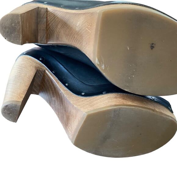 Marni Black Leather Studded Peep Toe Wooden Heel Platform Shoes size 37 US 7 - Picture 7 of 9